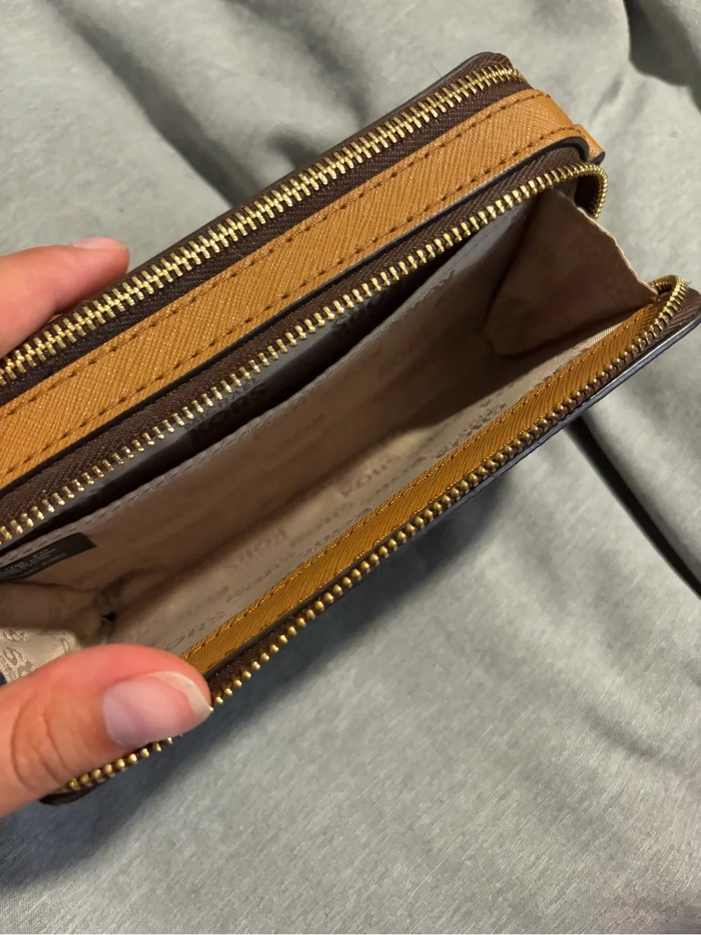 Michael Kors Brown MK Logo Crossbody Wallet with Gold Hardware